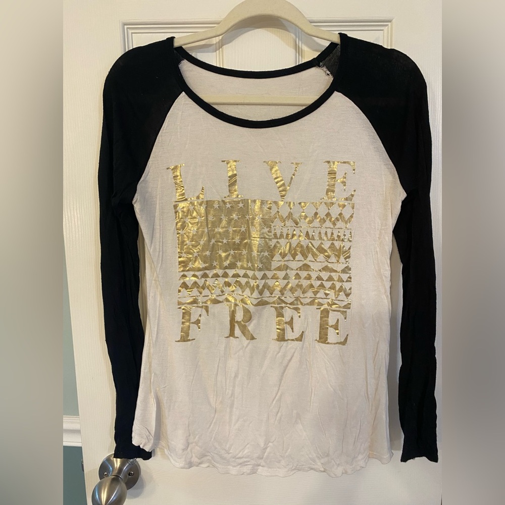 Live Free Black & White Baseball Tee, Size S